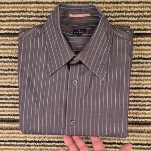 PAUL‎ SMITH PS Dark Brown Blue Striped Cotton Small Mens Long Sleeve Shirt
